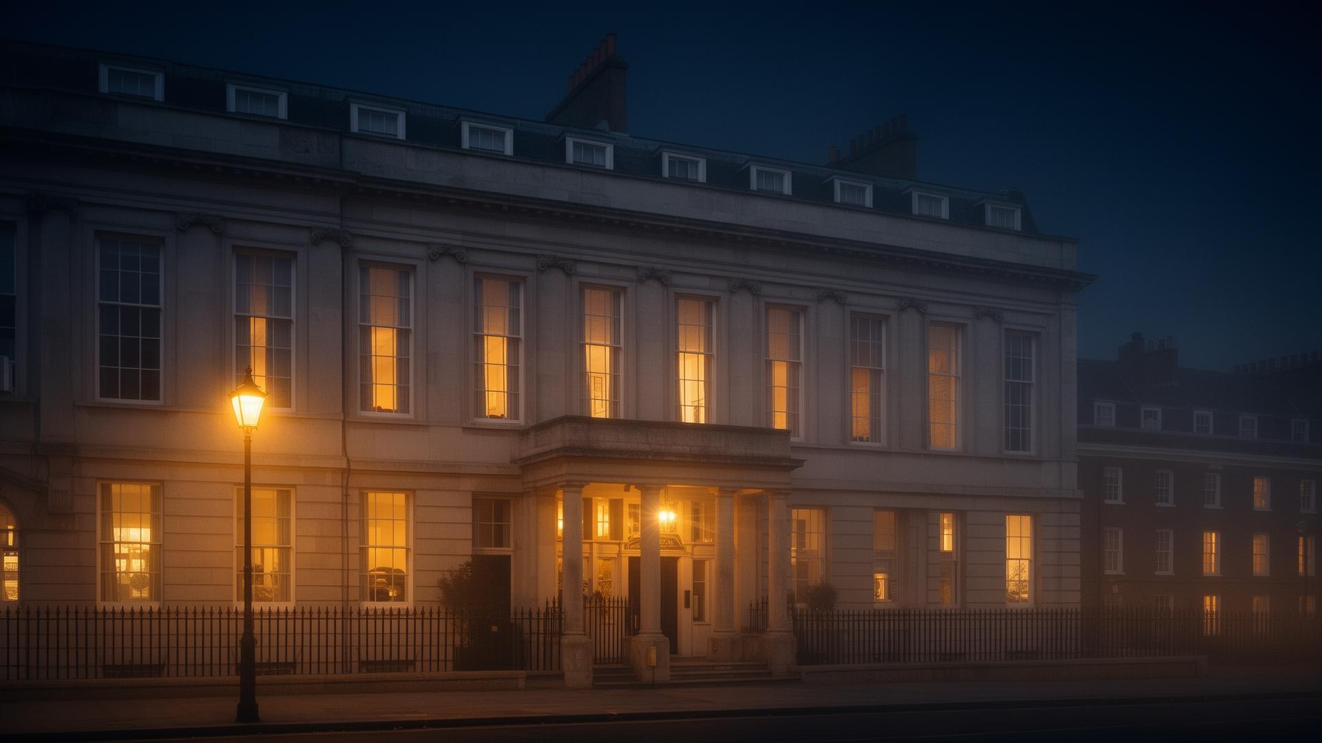 Mayfair townhouse at dusk